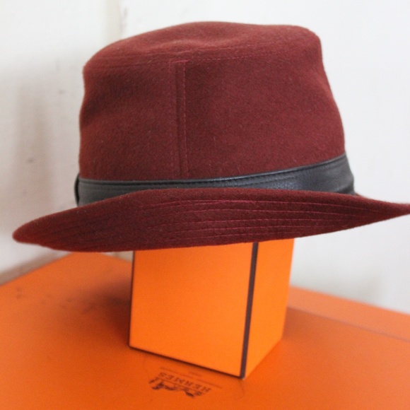 Hermes Burgundy Fedora, Size 58, 100% Cashmere main image 6